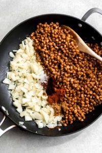 lentils in a skillet